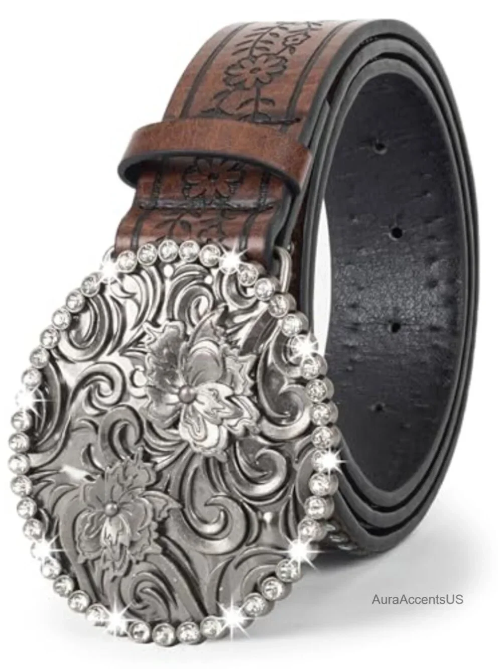 Women's Western Belt PU Leather Rhinestone Buckle Cowgirl Belt Adjustable